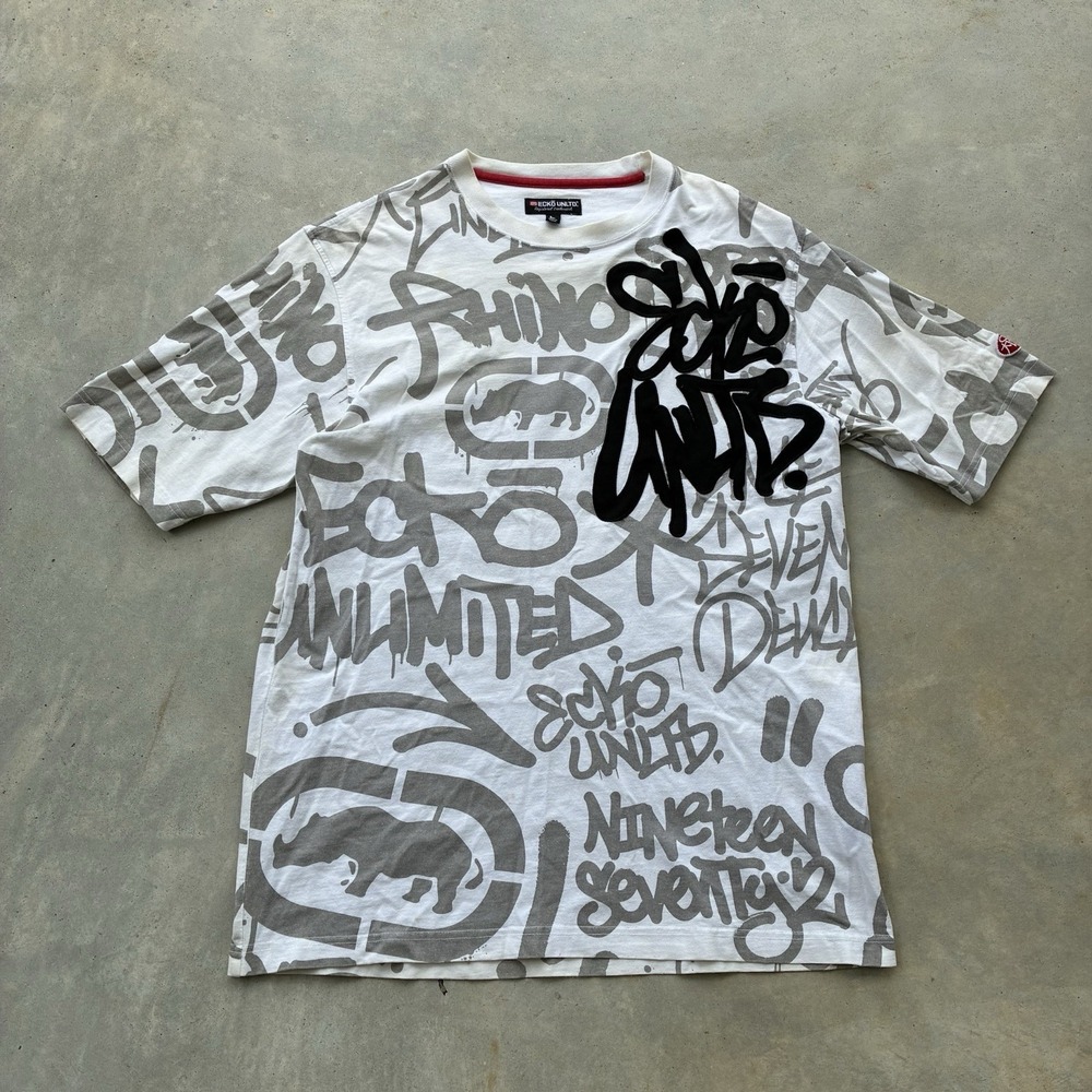 Y2K Vintage Ecko Unltd. T-Shirt White Graffiti Graphic Print Logo Skater Pinkman - Picture 1 of 7